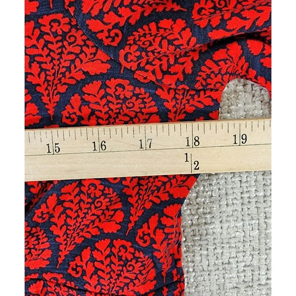 Boden 100% Cotton Peplum‎ Top Womens 8 Red Blue Floral Fans Long Sleeve EUC